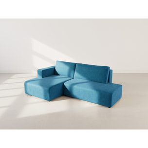 Topaze - canapé d'angle gauche 4 places convertible avec coffre en velours côtelé - Bleu