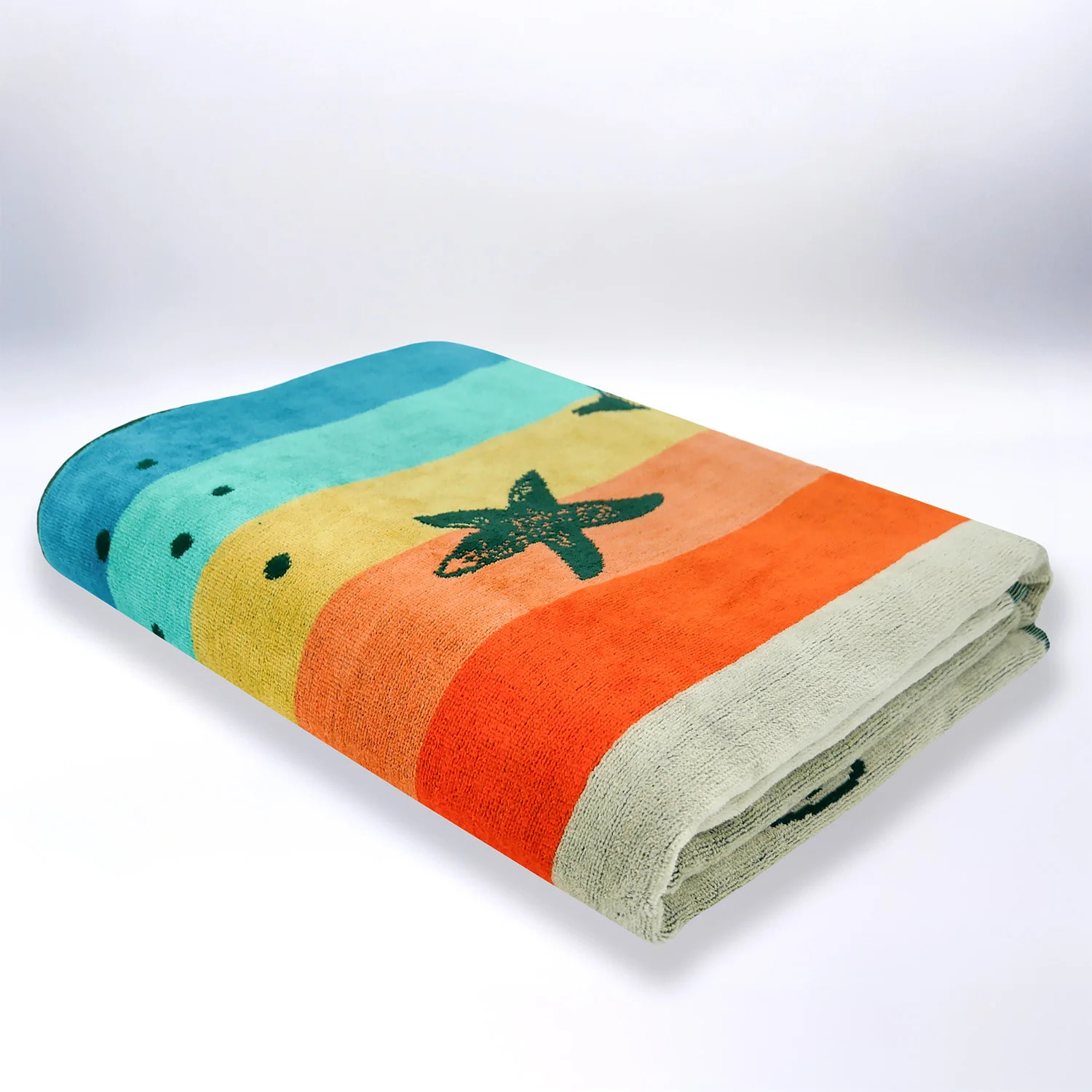 Serviette de plage XL éponge velours Jacquard Multicolore 140x180 400g/m² - Anafi
