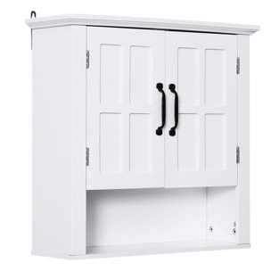 Armoire haute murale 2 portes 2 étagères niche blanc