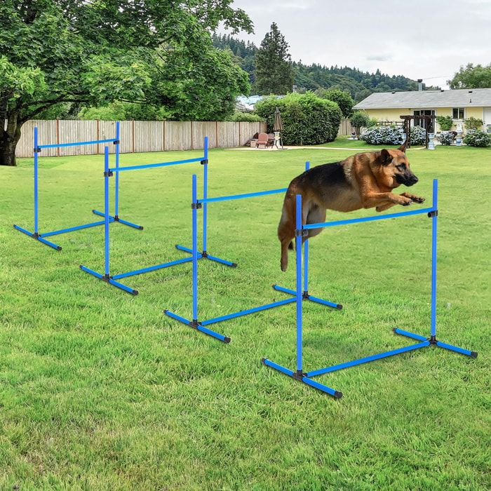 Set de Entrenamiento de Agilidad para Perros Mascotas 4 Piezas Obstáculos Vallas de Salto con Altura Ajustable y Bolsa de Transporte para Exteriores 99x65x94 cm Azul