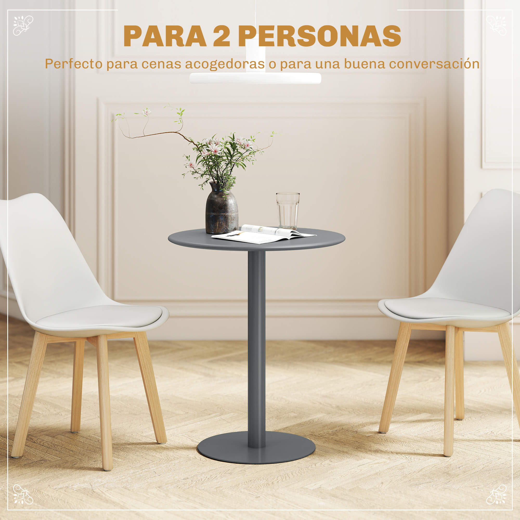 Mesa de Comedor Redonda para 2 Personas Mesa de Cocina de Acero para Interior y Exterior Ø60x72 cm Gris