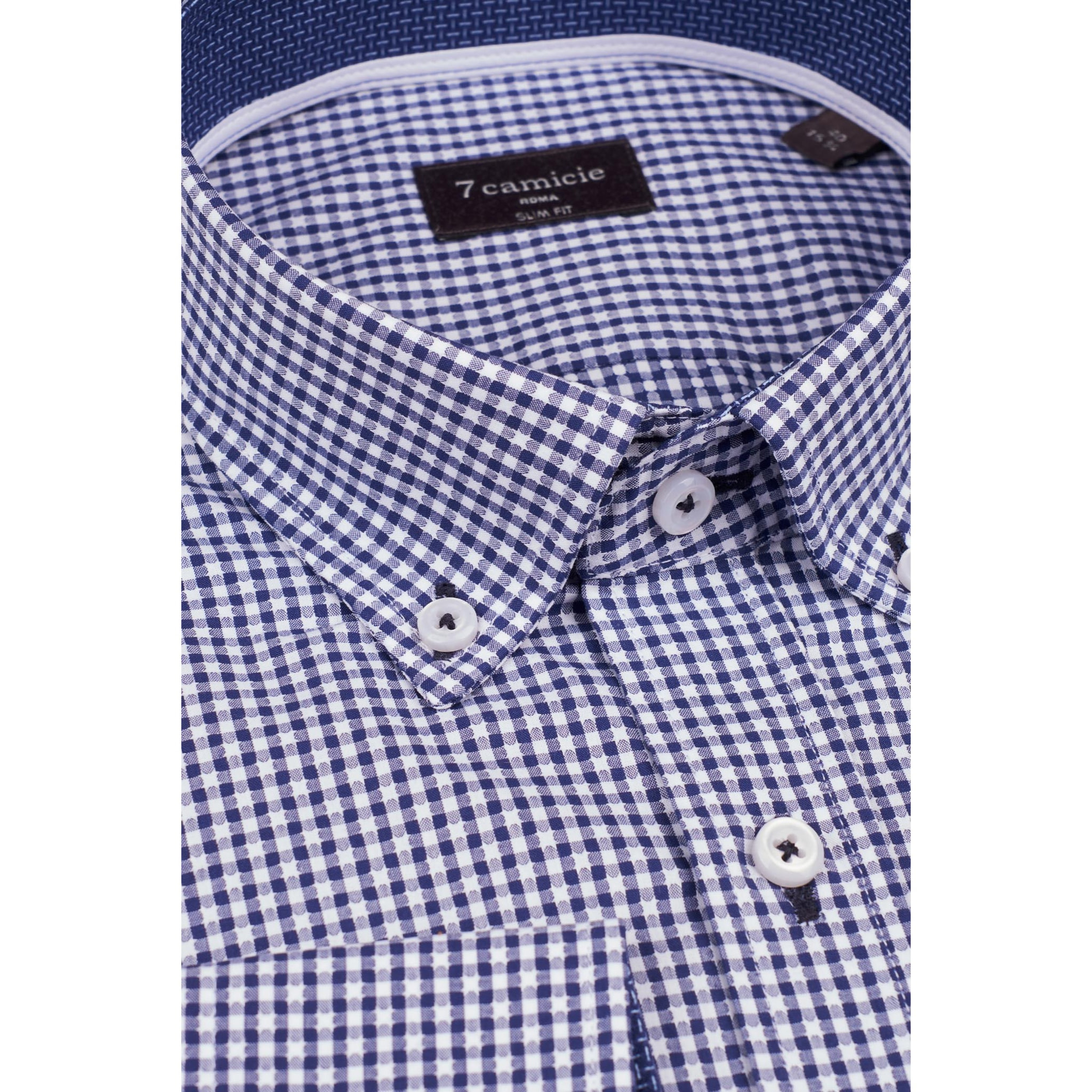 camicia uomo 1 bottone button down slim Cotone Fantasia Blu\Bianco