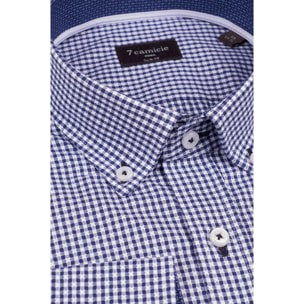 camicia uomo 1 bottone button down slim Cotone Fantasia Blu\Bianco