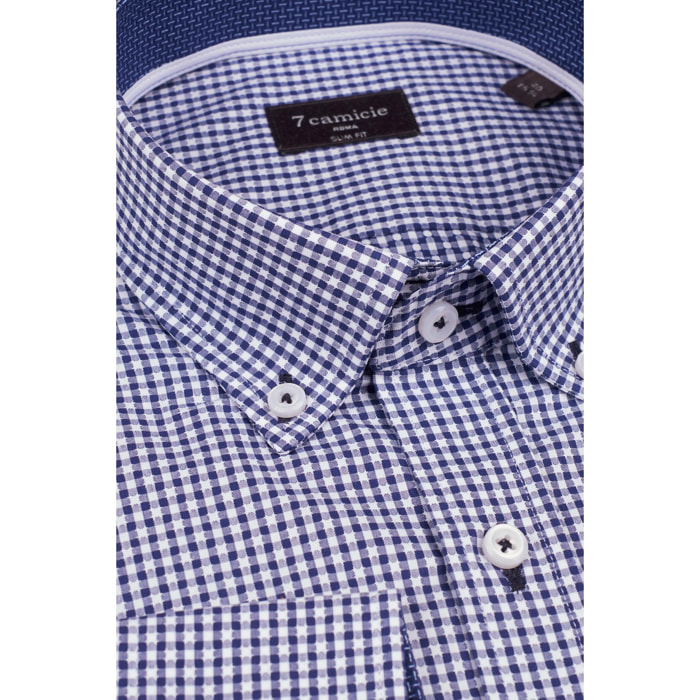 camicia uomo 1 bottone button down slim Cotone Fantasia Blu\Bianco