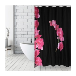 Rideau de douche Polyester LANYU 180x200cm Motif Fleurs Noir & Rose - Anneaux inclus MSV