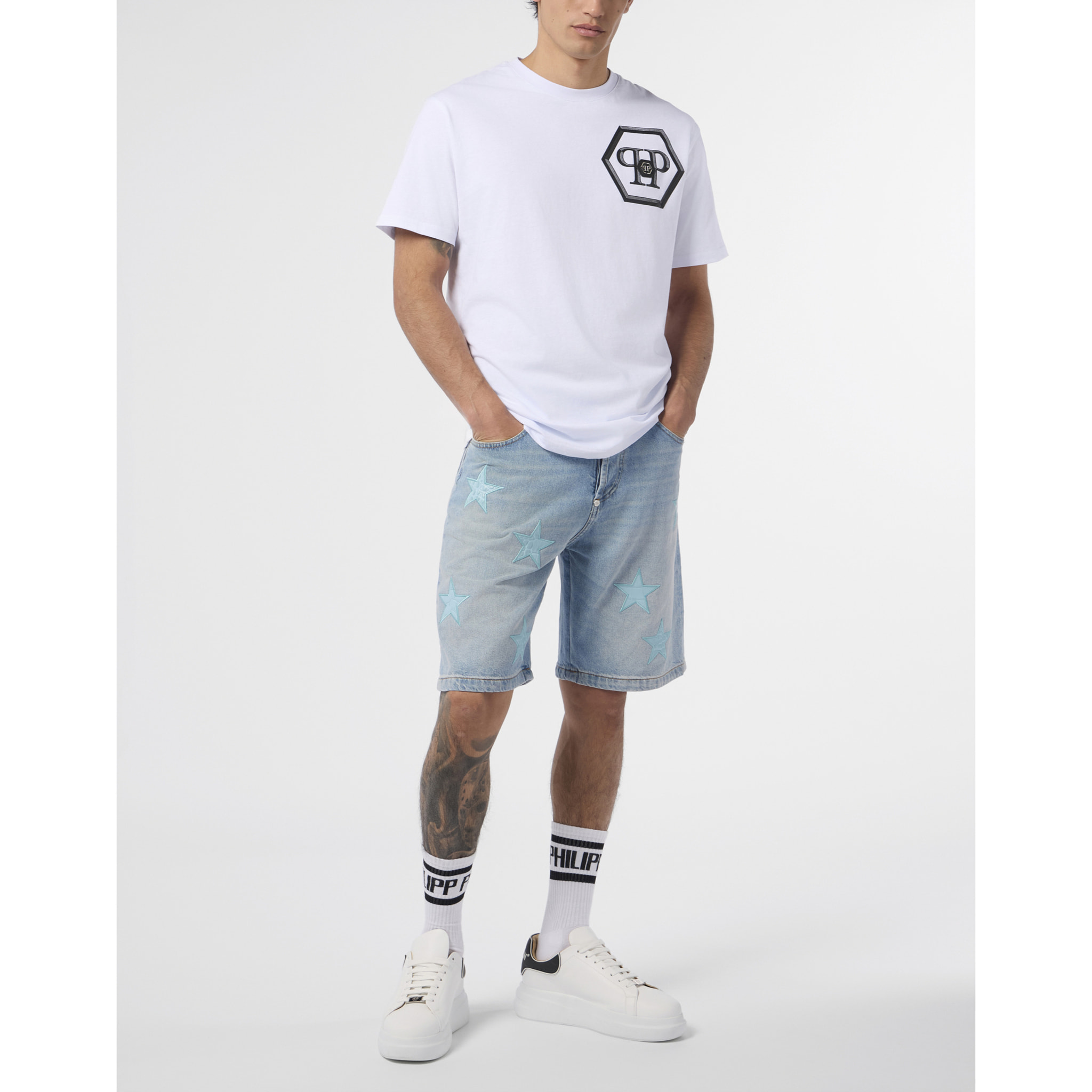 PHILIPP PLEIN Round Neck T-Shirt Lines Hexagon