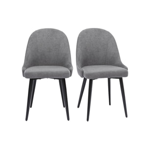 Chaises design en tissu effet velours gris et métal noir (lot de 2) REEZ