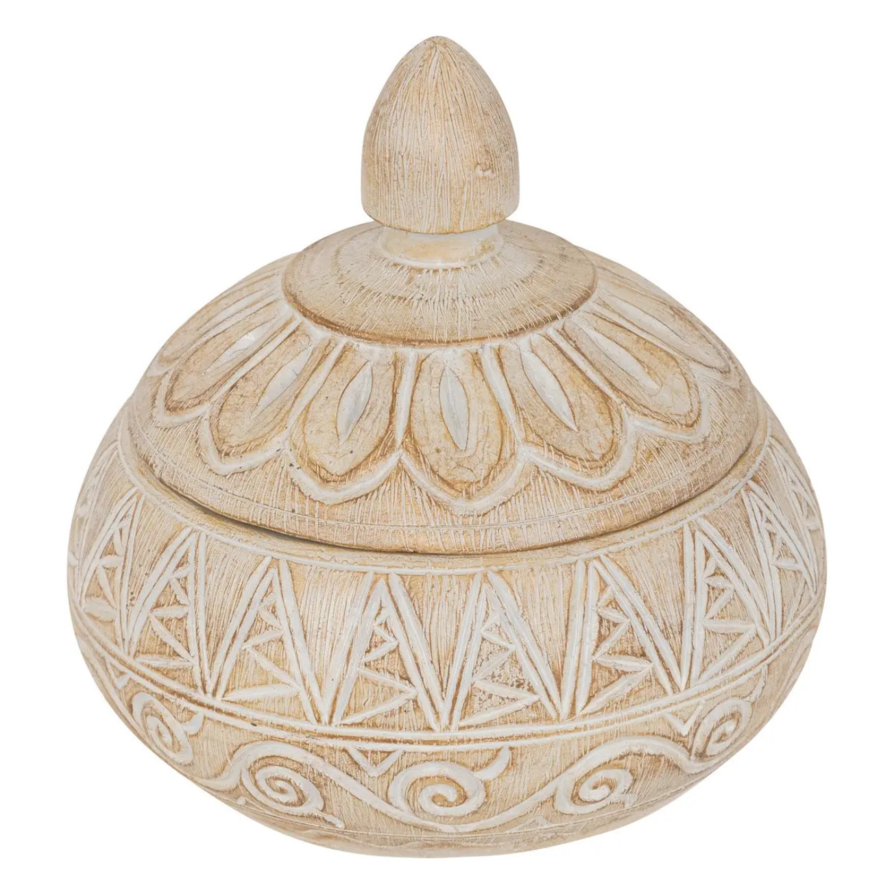 Boîte déco "Oriental" résine beige D15,5x14,5cm