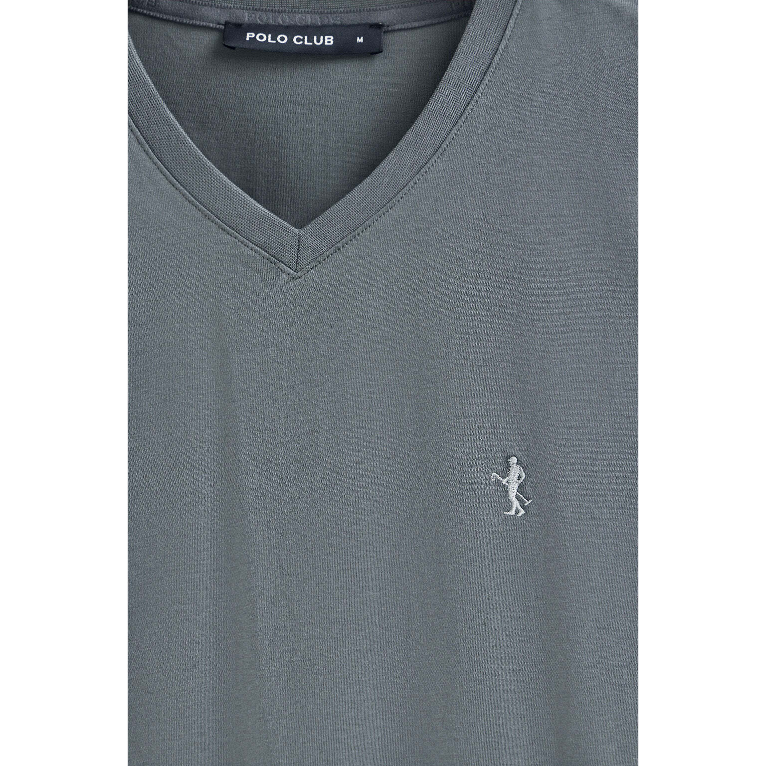 Camiseta gris piedra de manga corta y cuello de pico con bordado Rigby Best