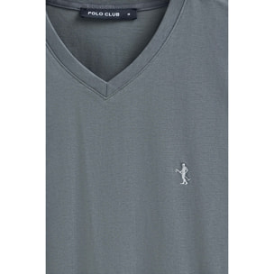 Camiseta gris piedra de manga corta y cuello de pico con bordado Rigby Best