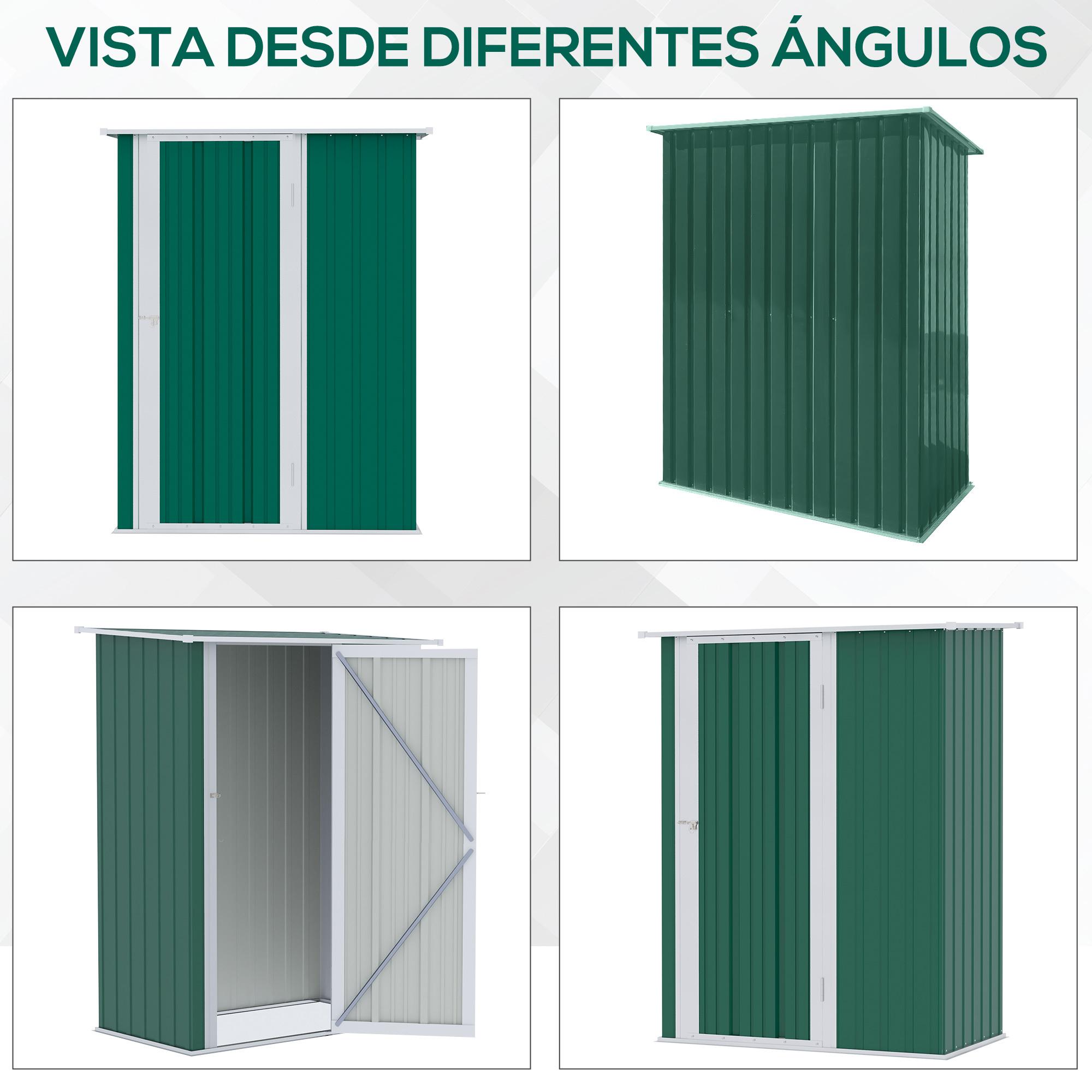 Outsunny Caseta de Jardín 1,07m² 142x84x189cm Acero Galvanizado con Puerta Verde