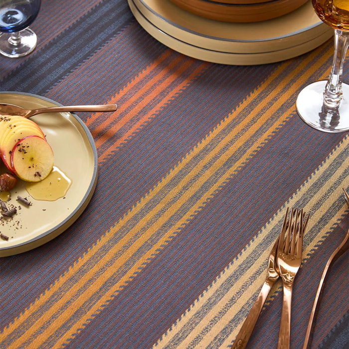 Nappe pur coton enduit motif jacquard brun marron Mille bambous onyx