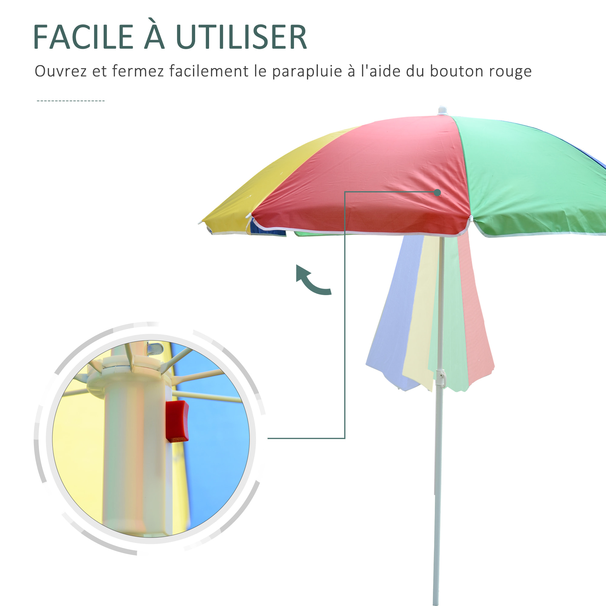 Parasol inclinable rond Ø 160 cm mât démontable métal polyester haute densité multicolore