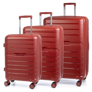 Juego de 3 maletas Trolley extensibles, en material ligero PP resistente a la rotura. Cerradura TSA numérica, 4 ruedas giratorias 360°.