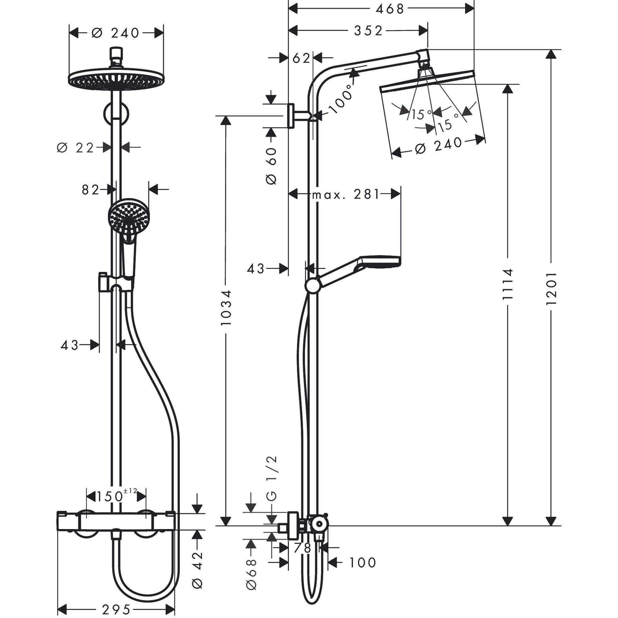 Colonne de douche Crometta S 240 avec mitigeur thermostatique 27267000