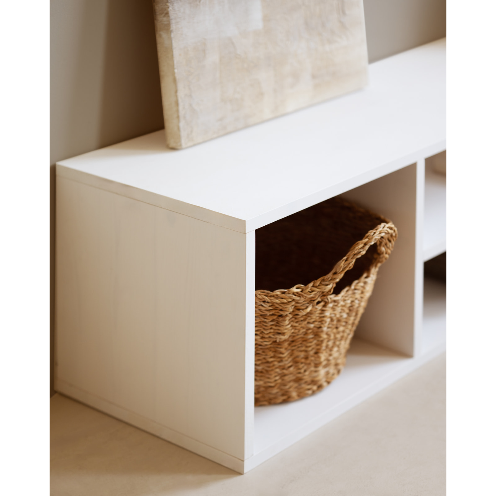 Meuble TV en bois massif ton blanc 160x40cm Hauteur: 40 Longueur: 160 Largeur: 40