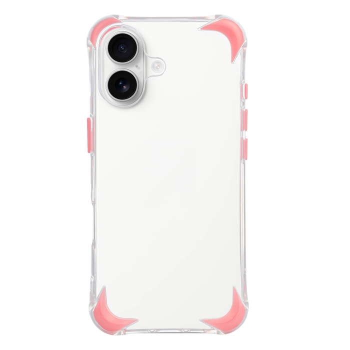 Carcasa transparente con relieve protector para cámara, esquinas reforzadas rosas, antichoque y antihuellas Magsafe para iPhone 17.
