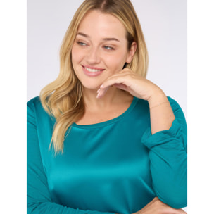 Fiorella Rubino - T-shirt bimaterica con maniche a tre quarti in raso e jersey - Ottanio