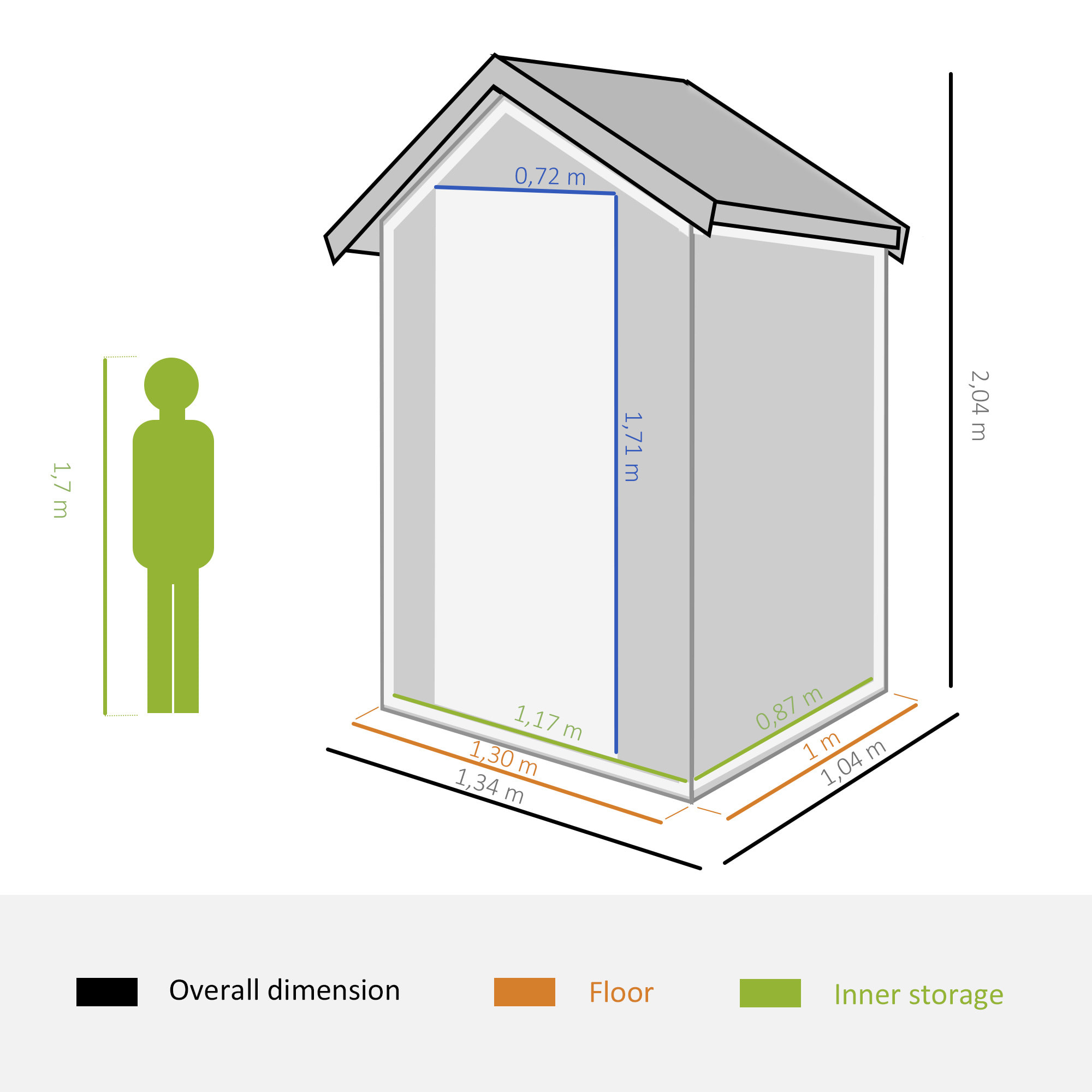 Abri de jardin - cabanon porte verrouillable, fenêtre - dim. 1,34L x 1,04l x 2,04H m - résine PP ondulée anthracite