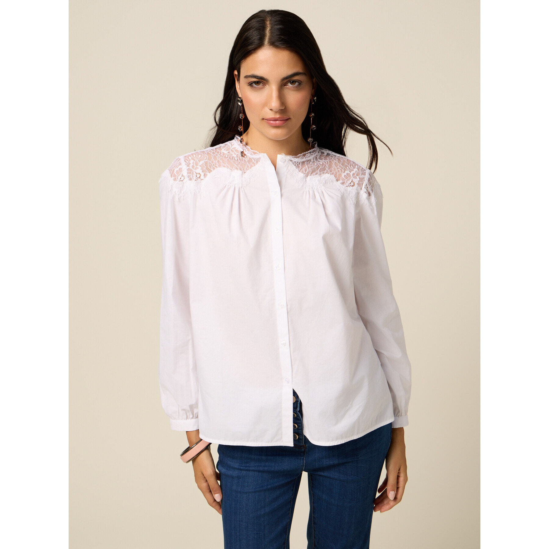 Oltre - Camicia con inserti in pizzo - Bianco
