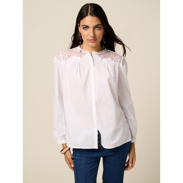 Oltre - Camicia con inserti in pizzo - Bianco