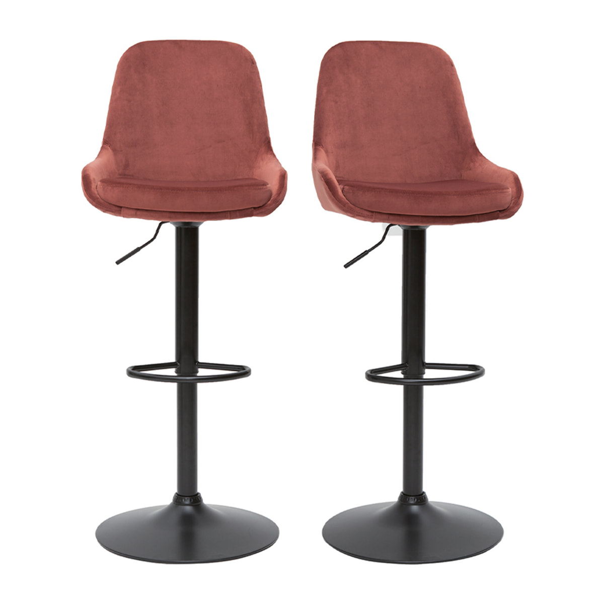 Tabourets de bar design réglables velours rouge tomette (lot de 2) HOLO
