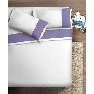 Completo letto bordo RASO IPERSAN Puro Cotone Viola fondo Bianco