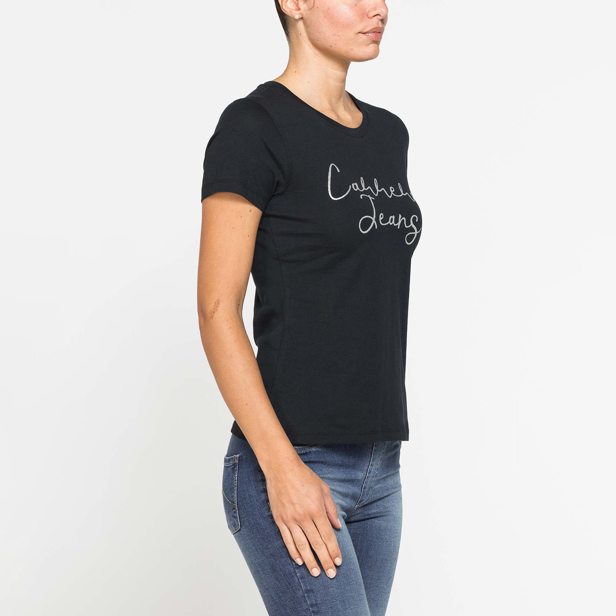 T-SHIRT CON STAMPA FRONTALE IN JERSEY DI COTONE