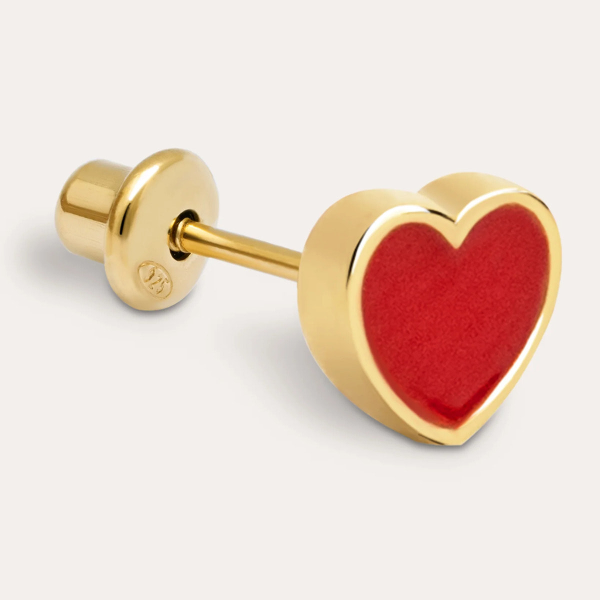Orecchino Singolo Heart Red Enamel Argento Placcato Oro