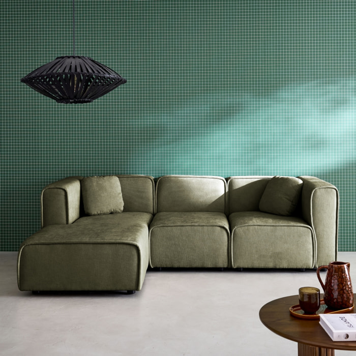 Canapé d'angle gauche 3 places tissu kaki 2 coussins carrés L 230 x P 145 x H 70 cm - Lester