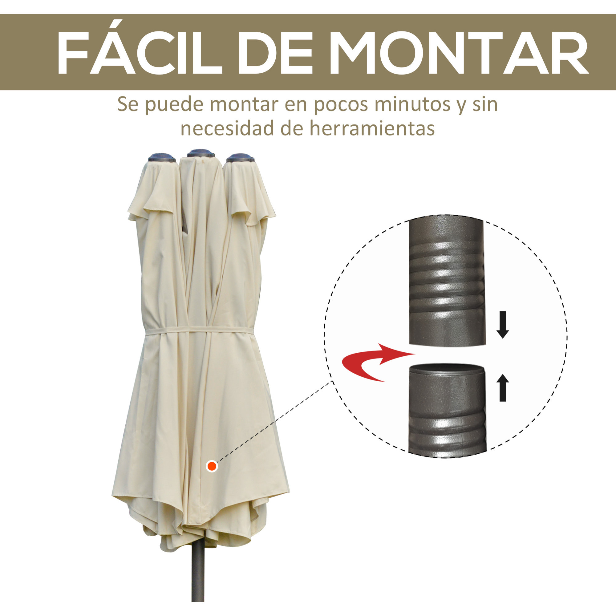 Sombrilla Doble 4,55x2,65 m Sombrilla Terraza Exterior con Manivela Manual Resistente al Agua y Protección Solar Sombrilla Grande para Terraza Playa Piscina Crema