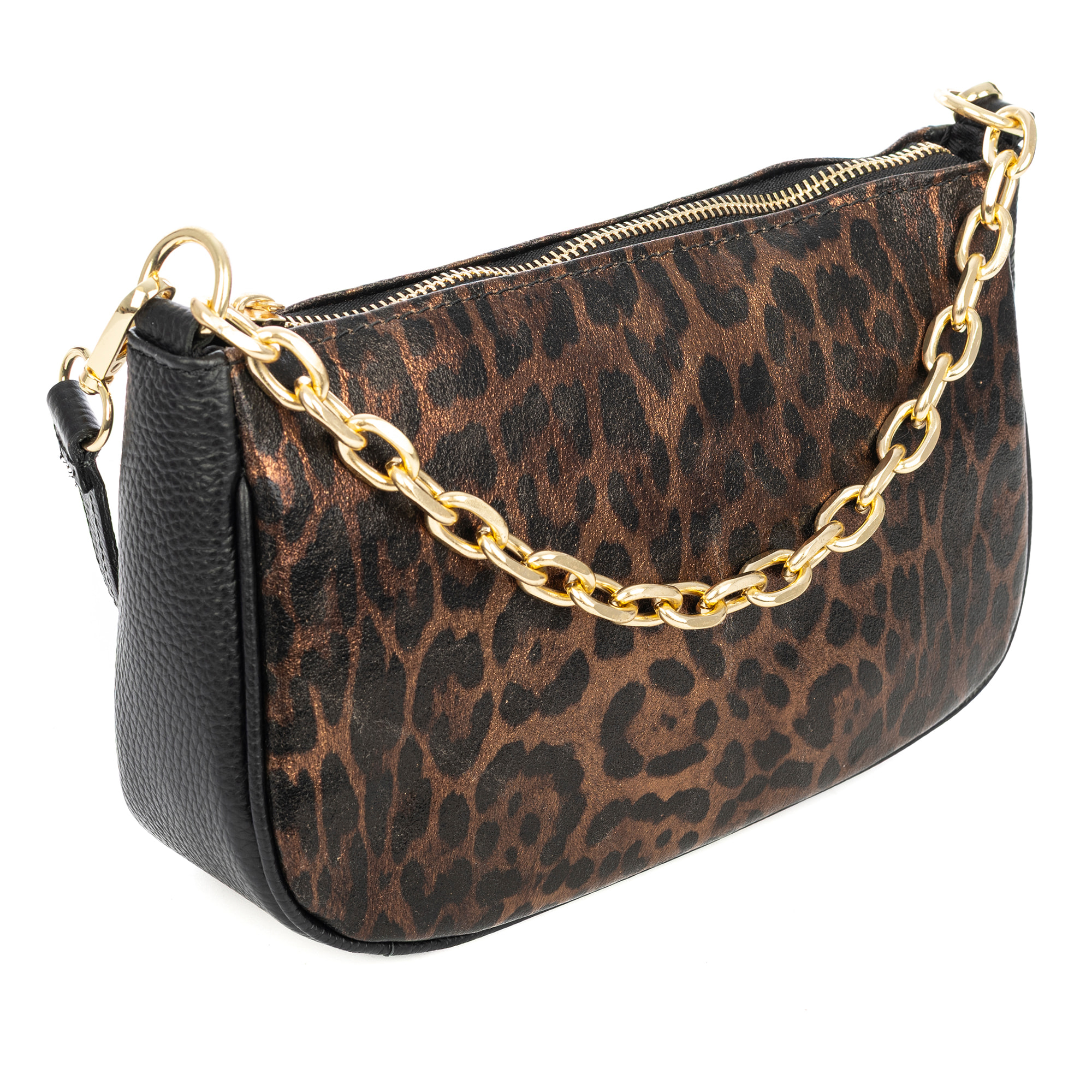 Avella borsa a tracolla donna, in pelle scamosciata lucida autentica con stampa animale leopardata, Dollaro.