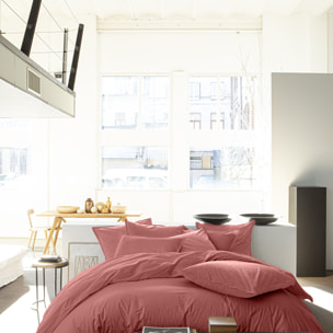Housse de couette percale de coton lavé vieux rose
