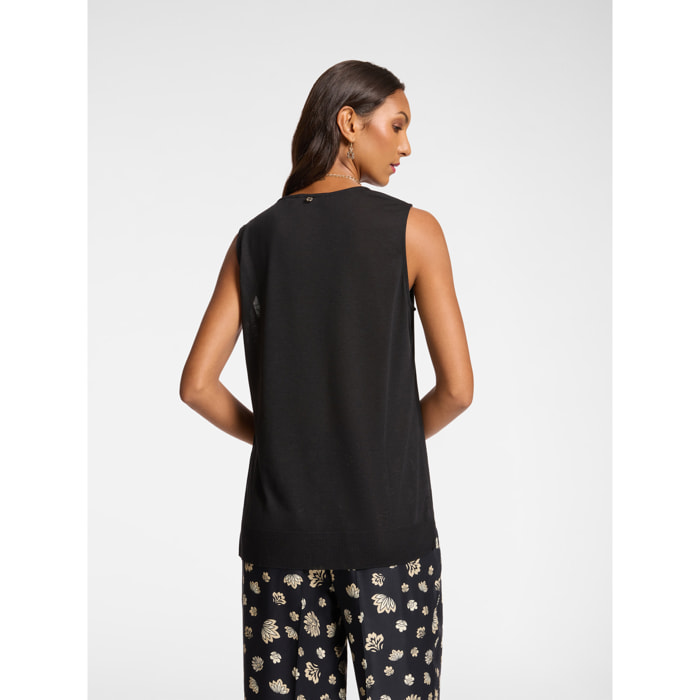 Elena Mirò - Parte superior con bordes acanalados - Negro