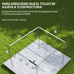 Techo de Pérgola 3x2,5 m, Techo de Repuesto Retráctil para Marco de Pérgola de 3x2 m, UV30+, Toldo de Tela Solo para Cenador Jardín con 8 Orificios de Drenaje, Café