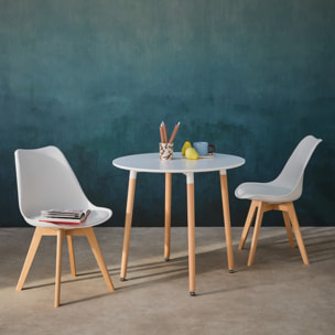 Table à manger ronde Ø80cm et 2 chaises blanches scandinaves - Hedvig