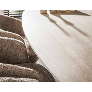 Amara - table à manger - plateau effet travertin - 4 à 8 personnes - Bois / Beige