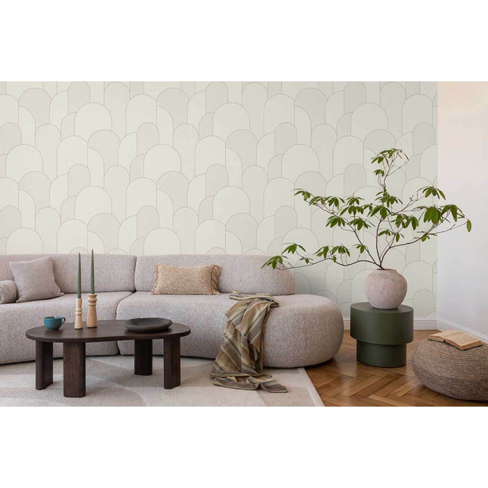 Papier peint arches art déco blanc ivoire doré