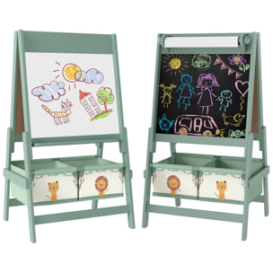 Pizarra Infantil Caballete 3 en 1 Pizarra Infantil de Doble Cara Caballete de Pintura para Niños de +3 Años con Rollo de Papel y Cestas de Almacenamiento 54x46x94 cm Verde