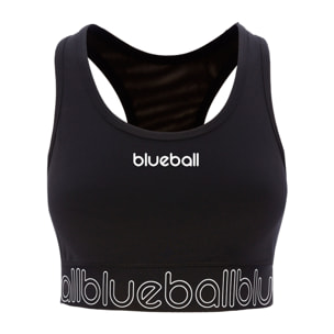 SUJETADOR DEPORTIVO NATURAL PARA MUJER BLUEBALL EN NEGRO CON LOGO BLANCO