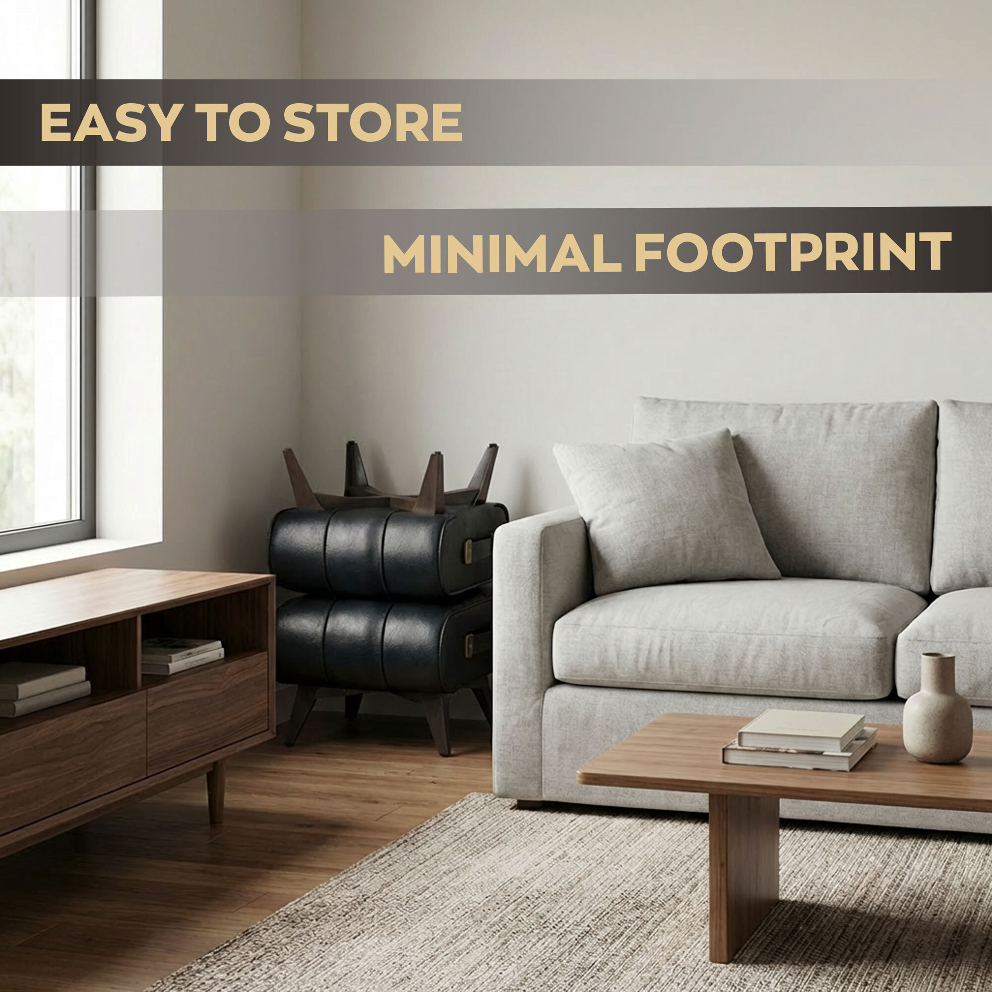 Kumo - Sgabello Pouf Ottomano Moderno 35,5x25x30 cm Poggiapiedi in Similpelle Nero