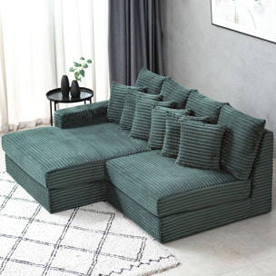 KENDARI Canapé d'angle 2/3 places assise profonde en velours côtelé vert
