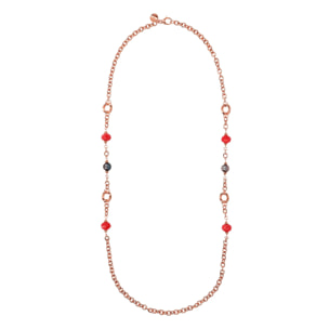 Collana Lunga Catena Rolo con Pietre Naturali Quarziti Blu e Perle d'Acqua Dolce Bianche Ø 10/11 mm