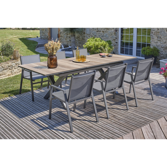 FLORIDE - Ensemble repas de jardin 6 places en aluminium gris anthracite
