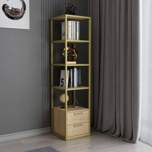 Libreria Dfogliat, Scaffale da ufficio, Mobile portalibri, Biblioteca, 39x39h169 cm, Oro e Quercia