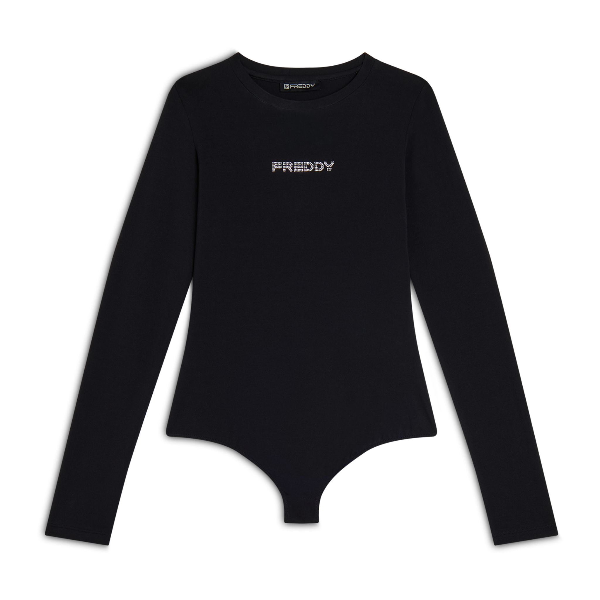 Body scollo quadrato in jersey decorato da strass