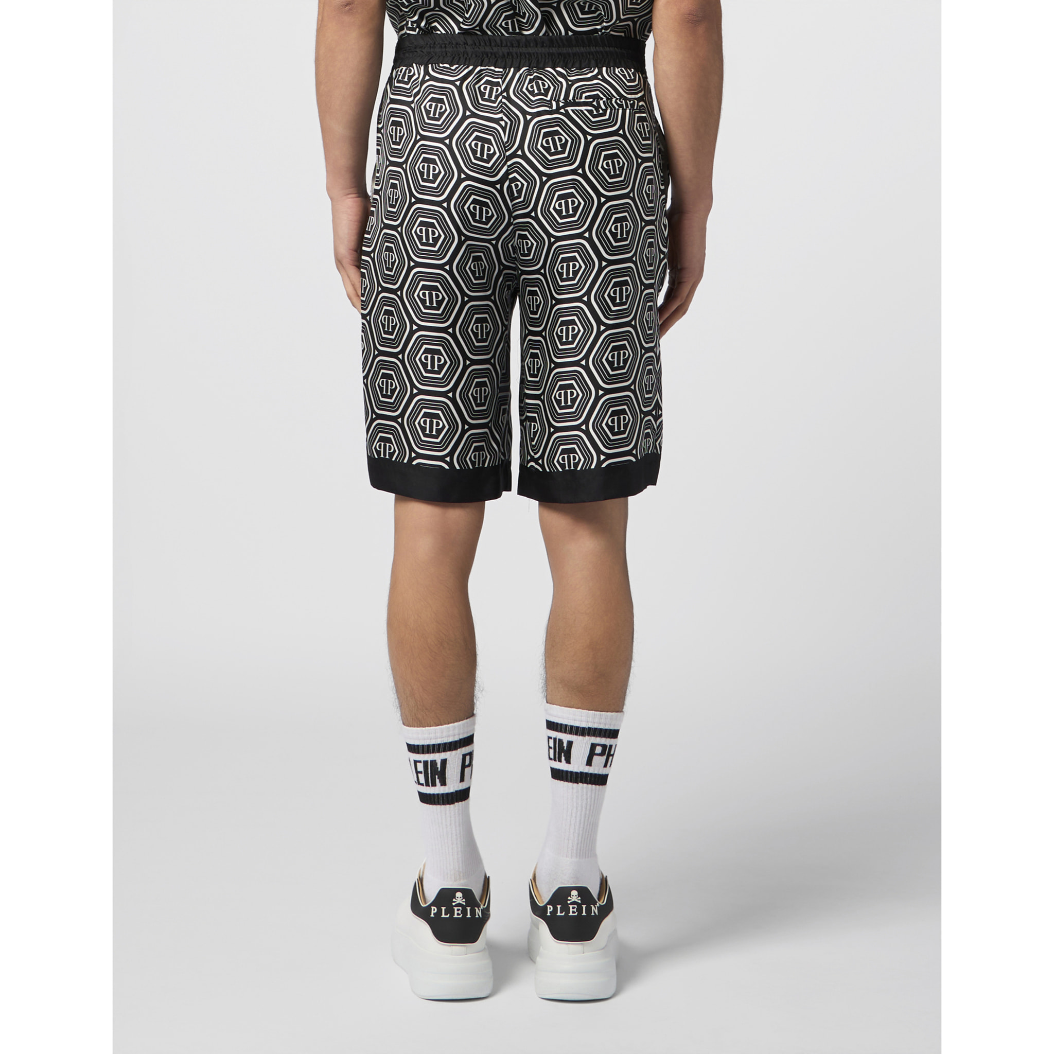 PHILIPP PLEIN Silk Drawstring Shorts Monogram 70's