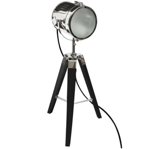 Lampe "Ebor" - noir et chrome - métal & bois H68 cm