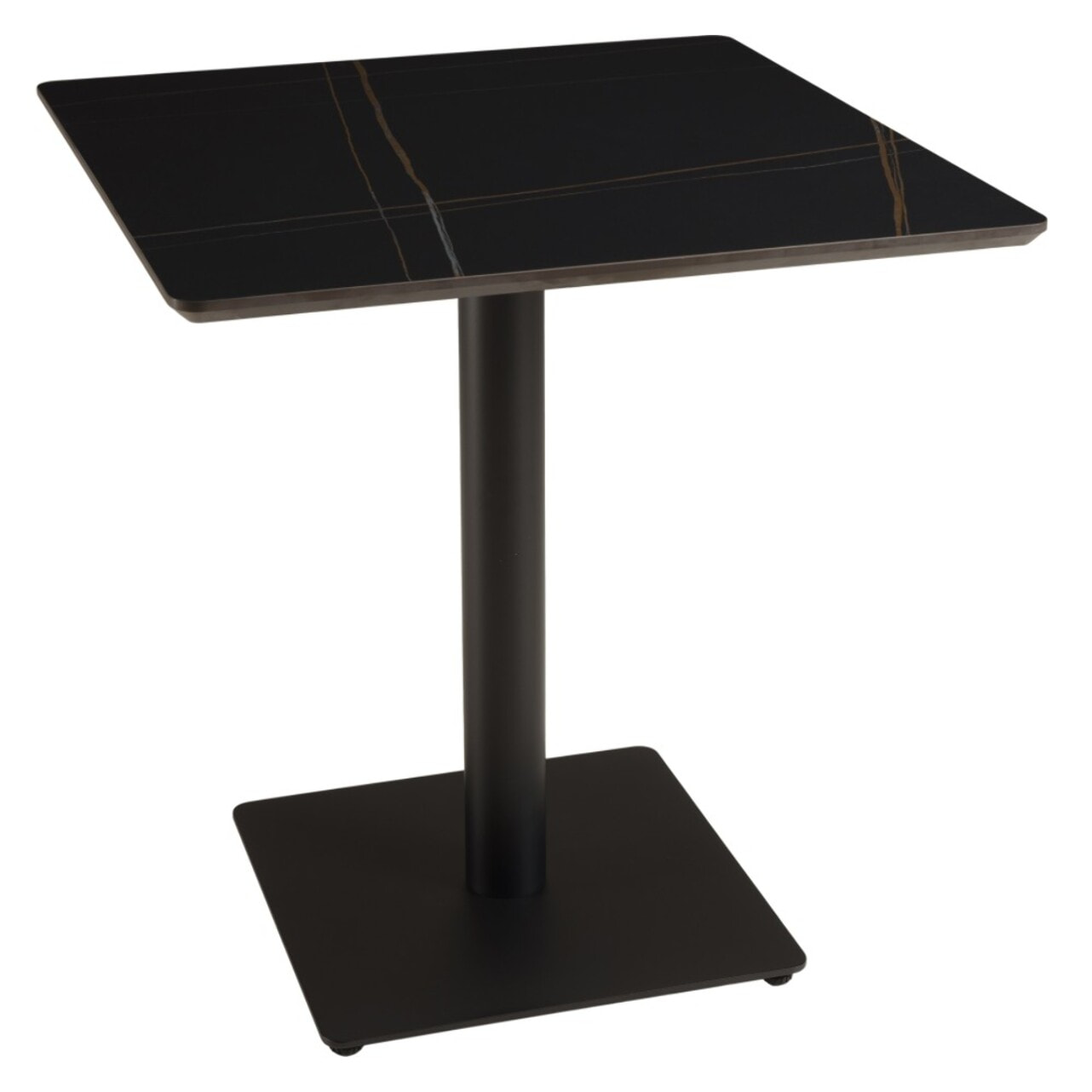 ICARE - Ensemble n°2: table bistrot 70x70cm en céramique marbré noir