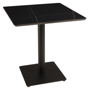 ICARE - Ensemble n°2: table bistrot 70x70cm en céramique marbré noir